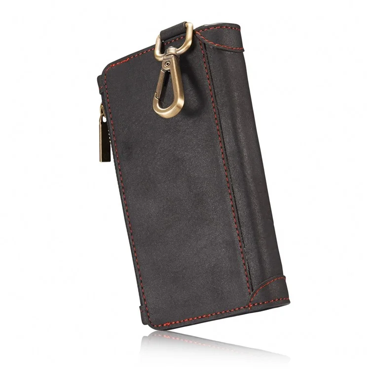CASEME for iPhone 8 / 7 Metal Clip Wallet Retro Split Leather Cover + Detachable Inner Case - Black