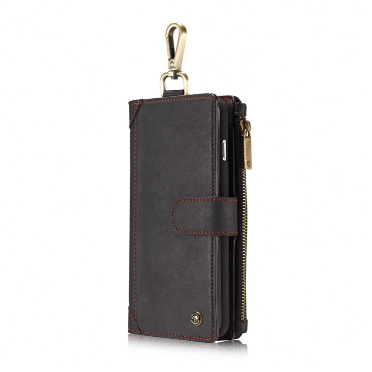 CASEME for iPhone 8 Plus / 7 Plus Detachable 2-in-1 Metal Clip Wallet Retro Split Leather Case - Black