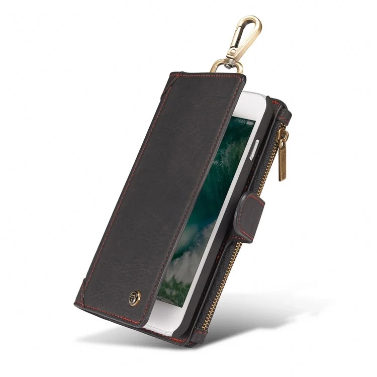 CASEME for iPhone 8 Plus / 7 Plus Detachable 2-in-1 Metal Clip Wallet Retro Split Leather Case - Black