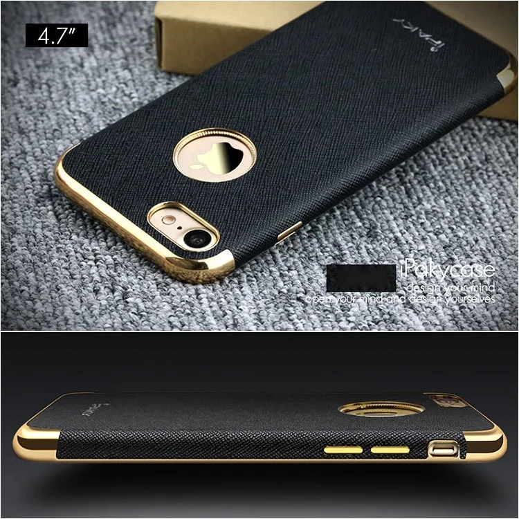 IPAKY Cross Texture Leather Coated Plating TPU Case for iPhone 7 4.7 - Black