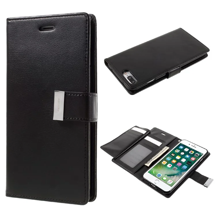 MERCURY GOOSPERY Rich Diary Leather Wallet Case for iPhone 8 Plus / 7 Plus - Black