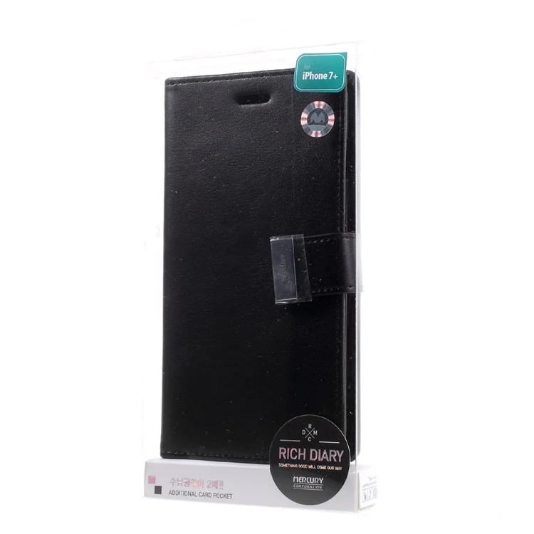 MERCURY GOOSPERY Rich Diary Leather Wallet Case for iPhone 8 Plus / 7 Plus - Black