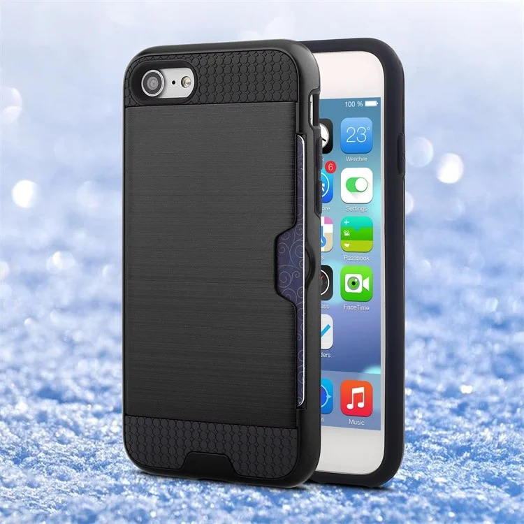 Brushed PC + TPU Hybrid Case with Card Slot for iPhone 8/7 - Black