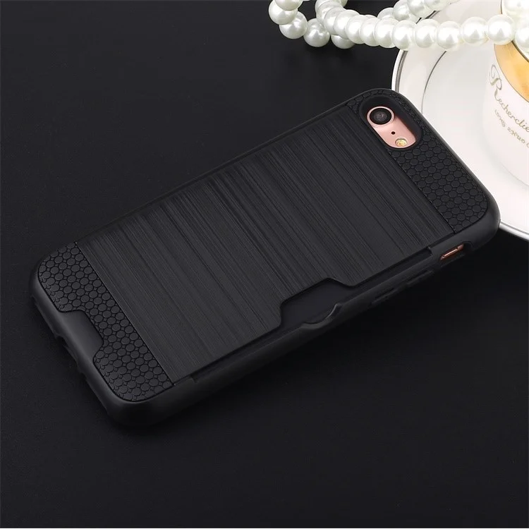 Brushed PC + TPU Hybrid Case with Card Slot for iPhone 8/7 - Black