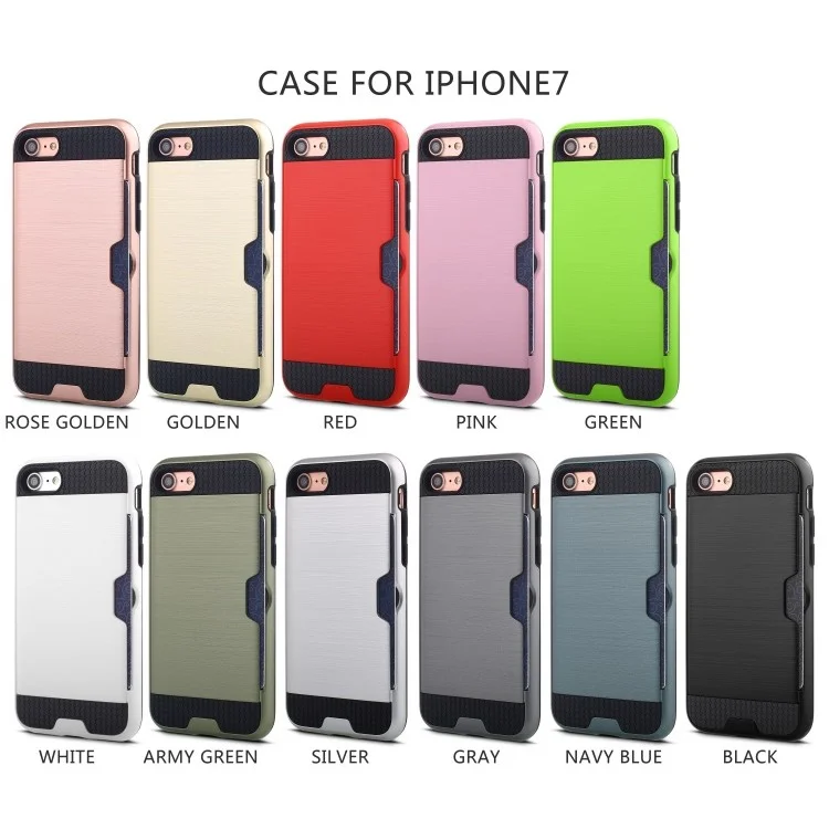 Brushed PC + TPU Hybrid Case with Card Slot for iPhone 8/7 - Black