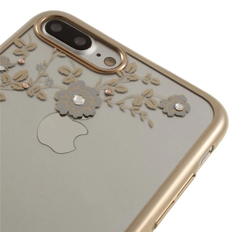 KAVARO Flowers Pattern Swarovski Gold Plated PC Case for iPhone 8 Plus / 7 Plus - White