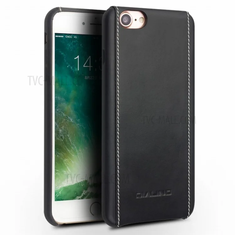 QIALINO Genuine Leather Coated Hard Case for iPhone 8 / 7 4.7 - Black PlainTexture