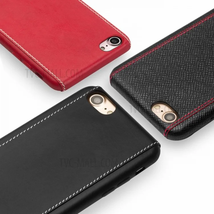 QIALINO Genuine Leather Coated Hard Case for iPhone 8 / 7 4.7 - Black PlainTexture