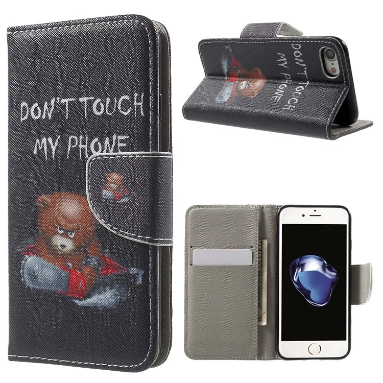 Pattern Printing Leather Wallet Shell for iPhone 7/8/SE (2022)/SE (2022) - Do Not Touch My Phone and Cool Bear
