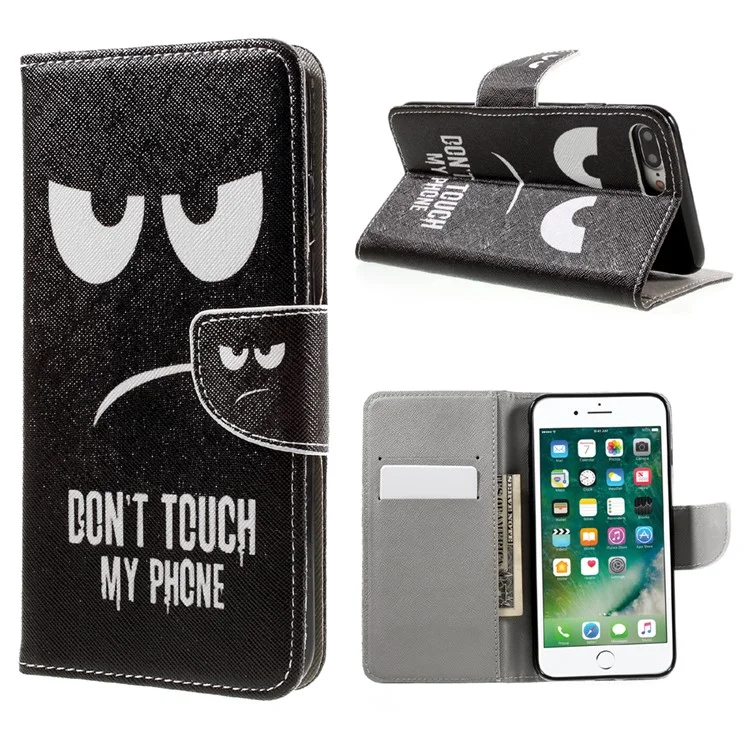 Patterned PU Leather Case Wallet Stand for iPhone 8 Plus / 7 Plus - Do Not Touch My Phone