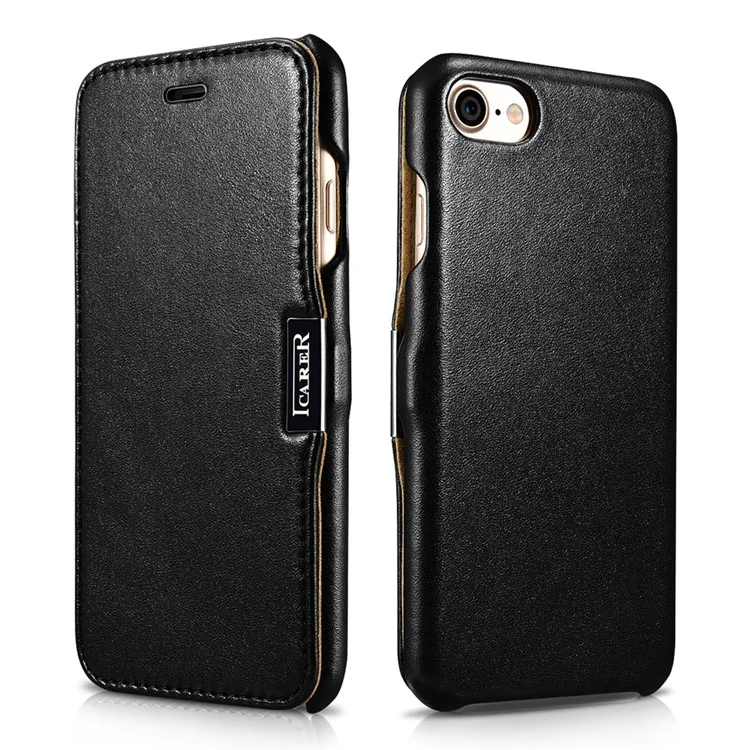 ICARER Luxury Side-Open Magnetic Genuine Leather Cover for iPhone 7 4.7 inch - Black