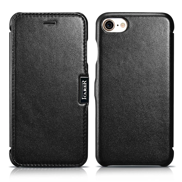 ICARER Luxury Side-Open Magnetic Genuine Leather Cover for iPhone 7 4.7 inch - Black