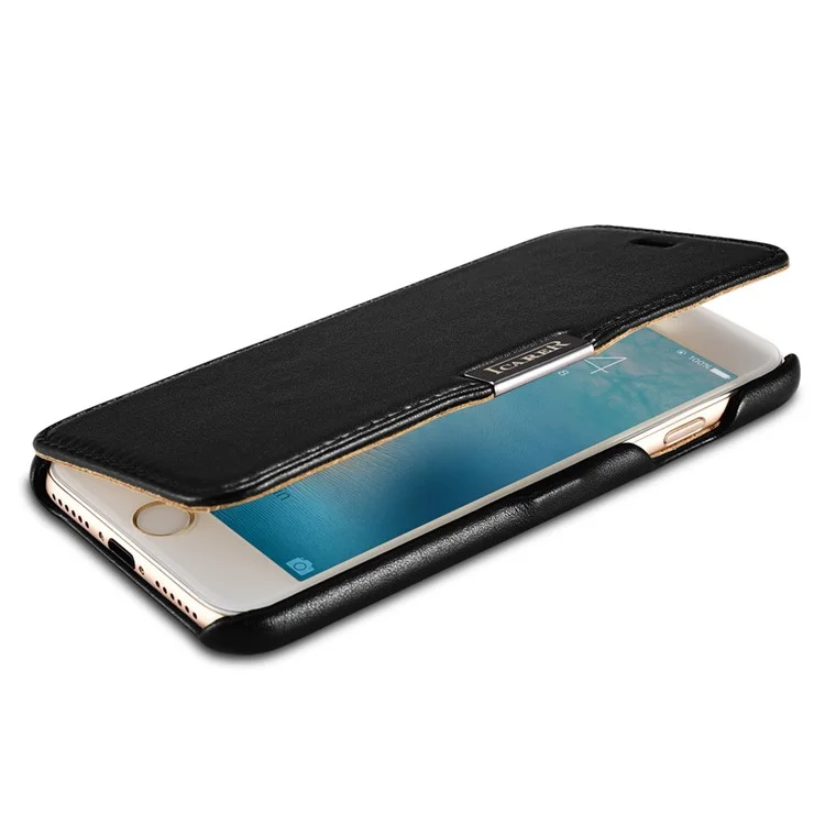 ICARER Luxury Side-Open Magnetic Genuine Leather Cover for iPhone 7 4.7 inch - Black