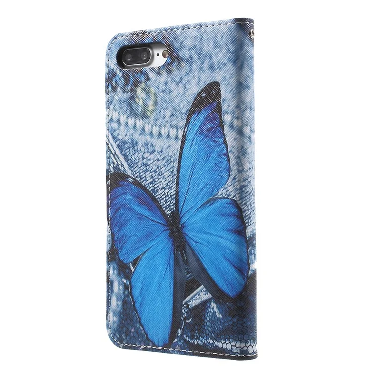 Callfree Wallet Stand Leather Case for iPhone 8 Plus / 7 Plus - Blue Butterfly