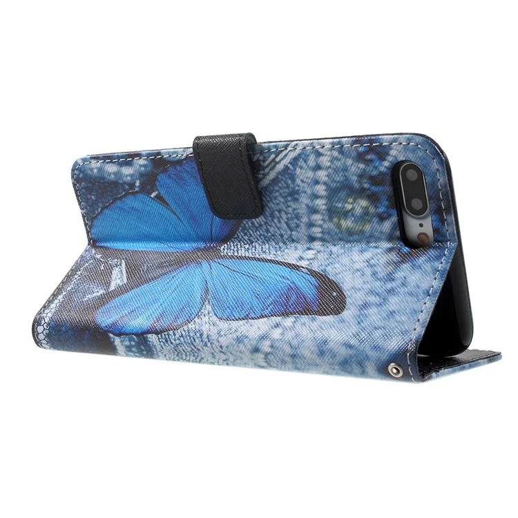 Callfree Wallet Stand Leather Case for iPhone 8 Plus / 7 Plus - Blue Butterfly