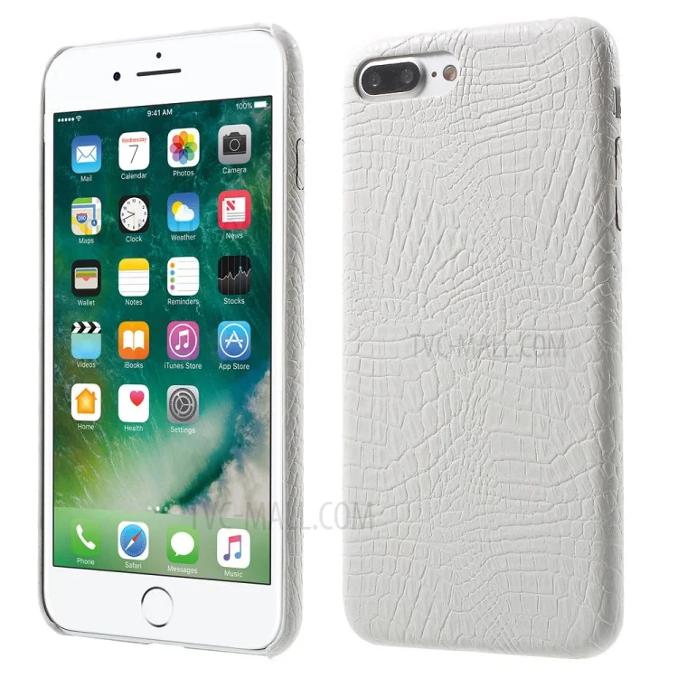 Crocodile Texture Leather Coated PC Hard Cover for iPhone 8 Plus / 7 Plus 5.5 inch - White