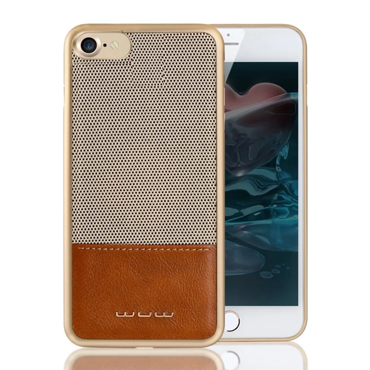 WUW Cloth Texture Leather Coated PC Hard Cover for iPhone 8/7 4.7 - Gold