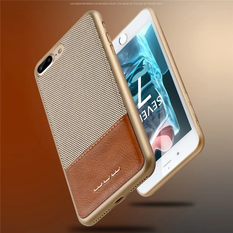WUW Cloth Texture Leather Coated PC Hard Cover for iPhone 8/7 4.7 - Gold
