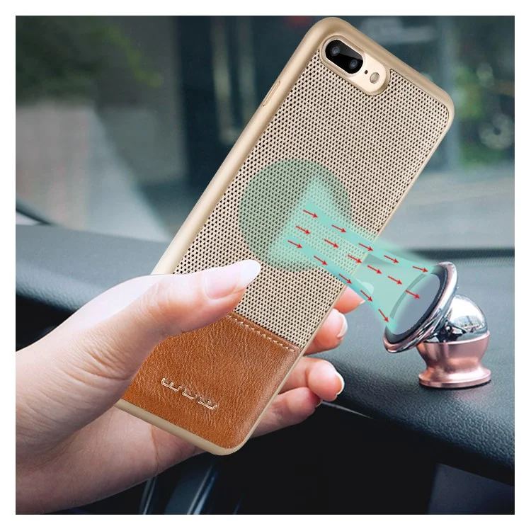 WUW Cloth Texture Leather Coated PC Hard Cover for iPhone 8/7 4.7 - Gold