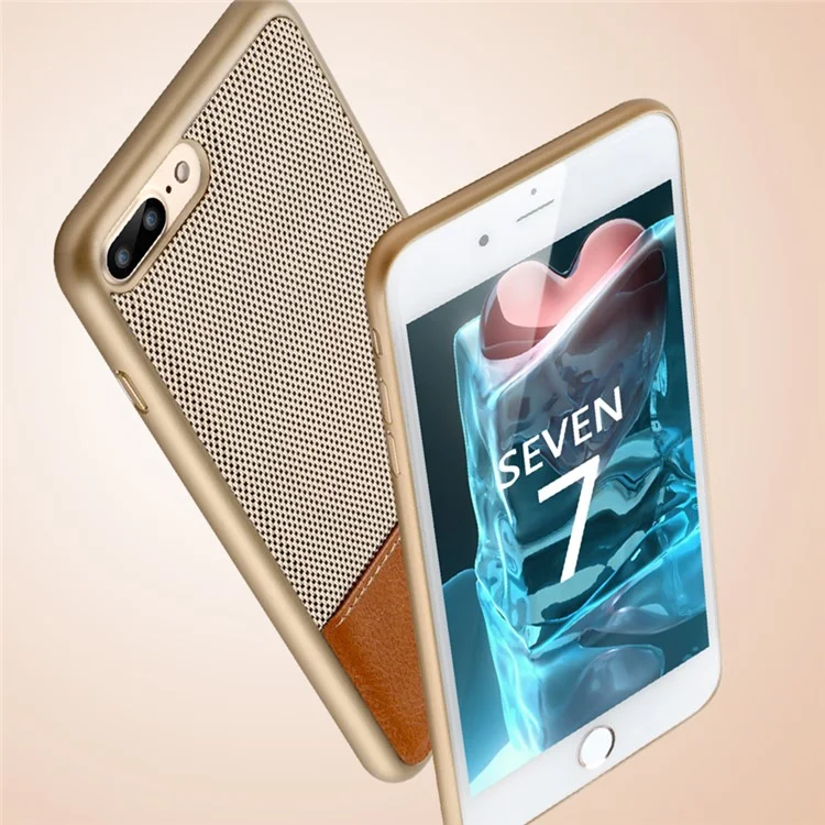WUW Cloth Texture Leather Coated PC Hard Cover for iPhone 8/7 4.7 - Gold