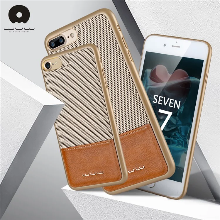 WUW Cloth Texture Leather Coated PC Hard Cover for iPhone 8/7 4.7 - Gold