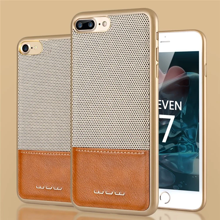 WUW Cloth Texture Leather Coated PC Hard Cover for iPhone 8/7 4.7 - Gold