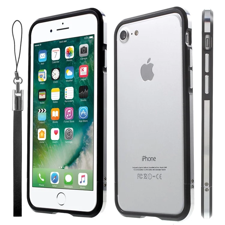 Screw Lock Aluminium Alloy Bumper for iPhone 7 with Strap - Black