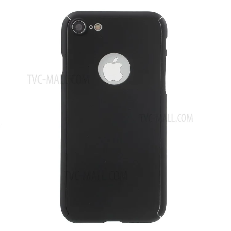 Full Protection Plastic Hard Case for iPhone 8/7 + Tempered Glass Screen Protector Film - Black