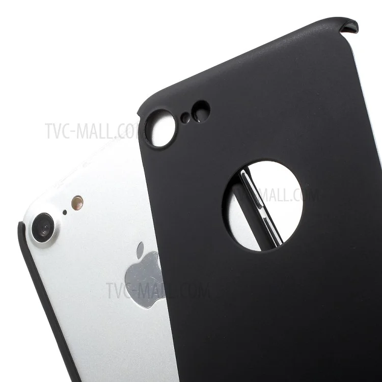 Full Protection Plastic Hard Case for iPhone 8/7 + Tempered Glass Screen Protector Film - Black