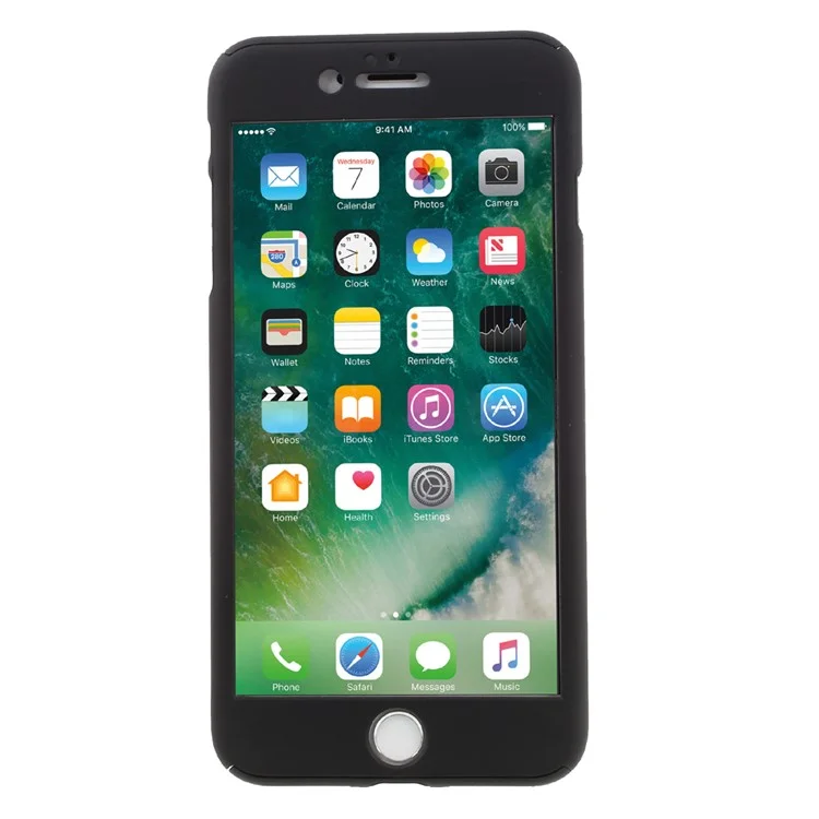 Full Protection 2-in-1 PC Hard Case for iPhone 8 Plus / 7 Plus + Tempered Glass Screen Protector - Black