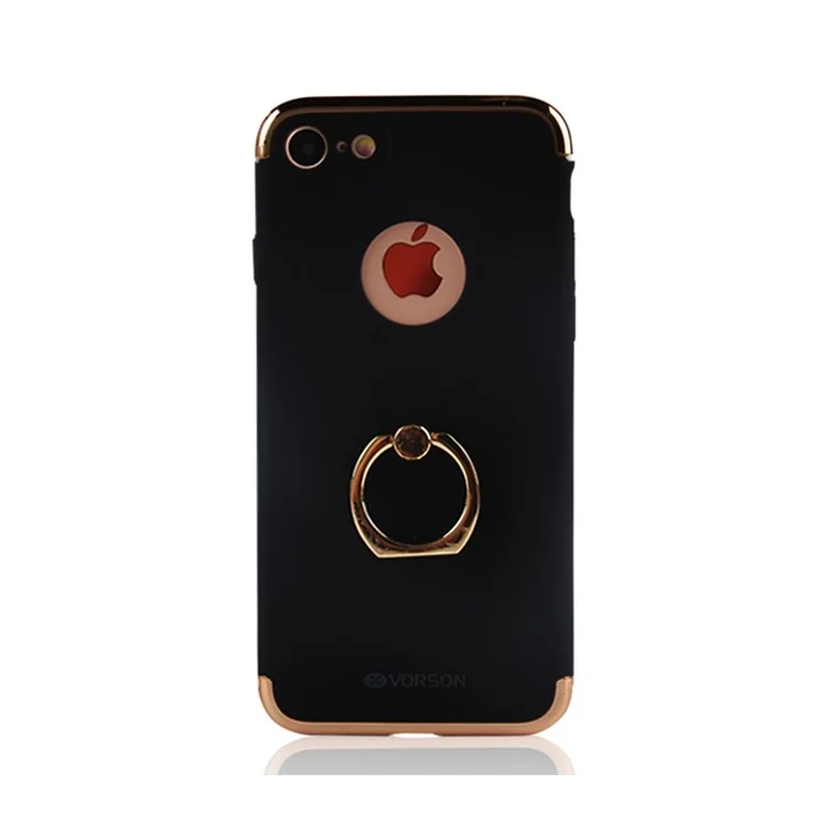 VORSON Rubberized Electroplating PC Ring Holder Back Case for iPhone 8/7 4.7 - Black