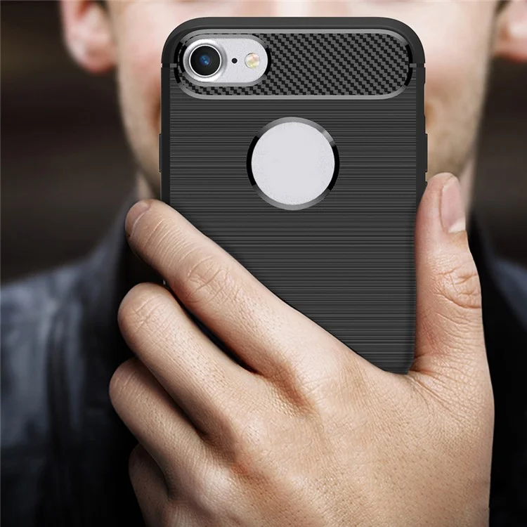 Rugged Armor Brushed TPU Back Case with Carbon Fiber Decorated for iPhone 8 / 7 - Black