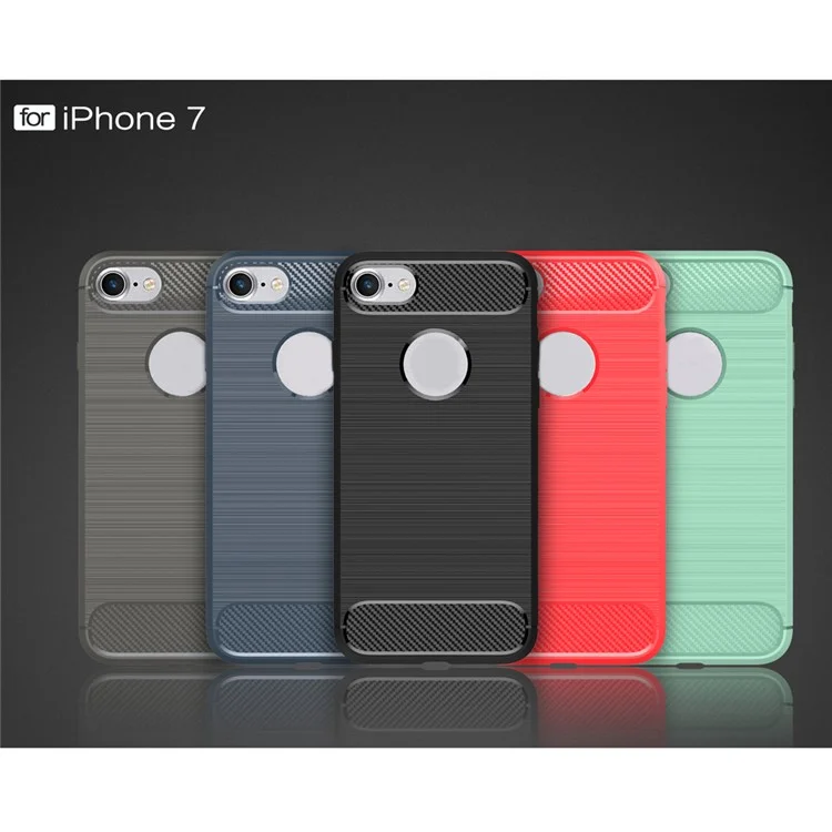 Rugged Armor Brushed TPU Back Case with Carbon Fiber Decorated for iPhone 8 / 7 - Black