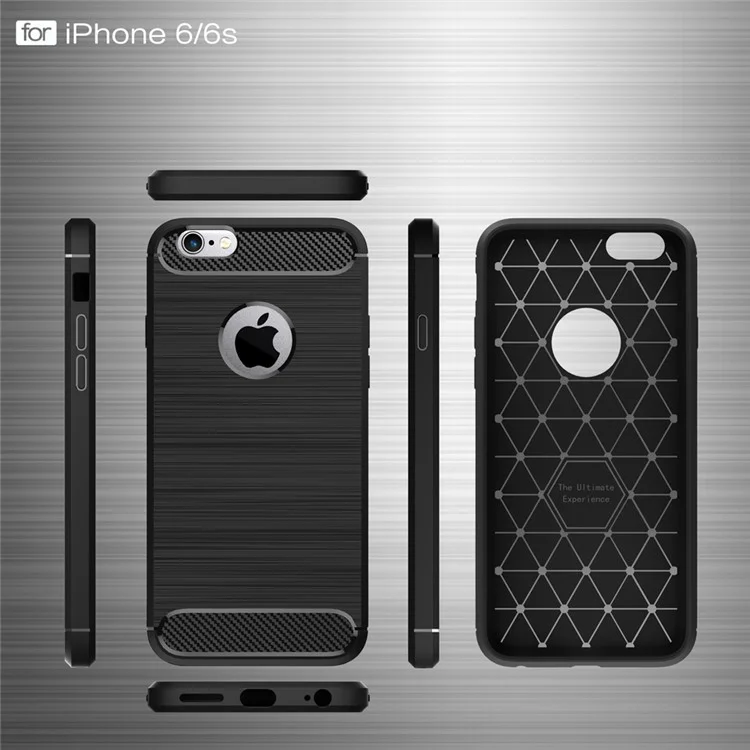 Case TPU Cepillada de Fibra de Carbono Para Iphone 6s 6 - Negro