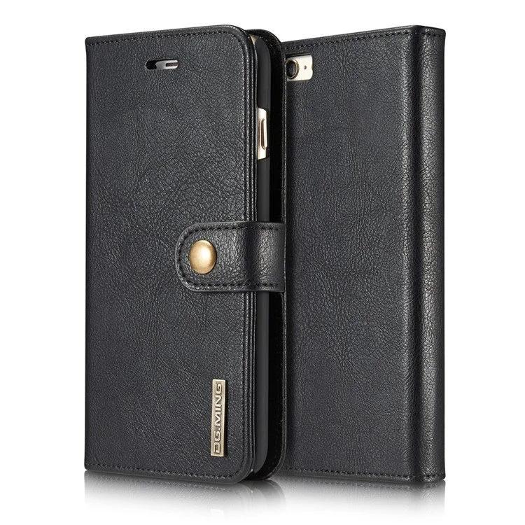 DG.MING Split Leather Wallet + Detachable PC Back Shell for iPhone 6s 6 4.7 - Black