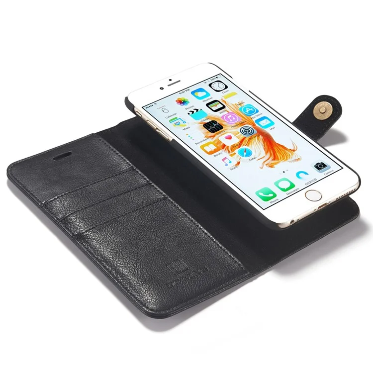 Dg. Billetera de Cuero Dividido Resistente a Scratch + Shell de Teléfono Trasero de PC Dura Desmontable Para Iphone 6s / 6 4.7 Pulgadas - Negro