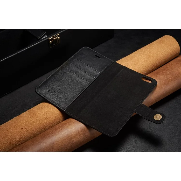 DG.MING Split Leather Wallet + Detachable PC Back Shell for iPhone 6s 6 4.7 - Black