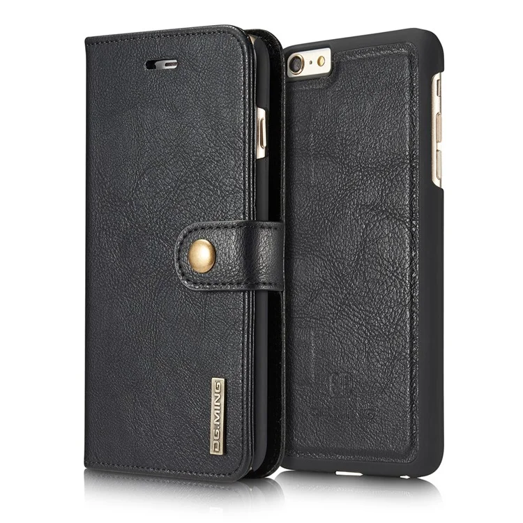 DG.MING Split Leather Wallet + Detachable PC Back Shell for iPhone 6s 6 4.7 - Black