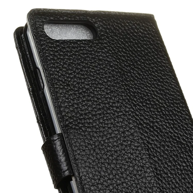 Litchi Texture Genuine Leather Wallet Stand Case for iPhone 8 Plus / 7 Plus 5.5 - Black