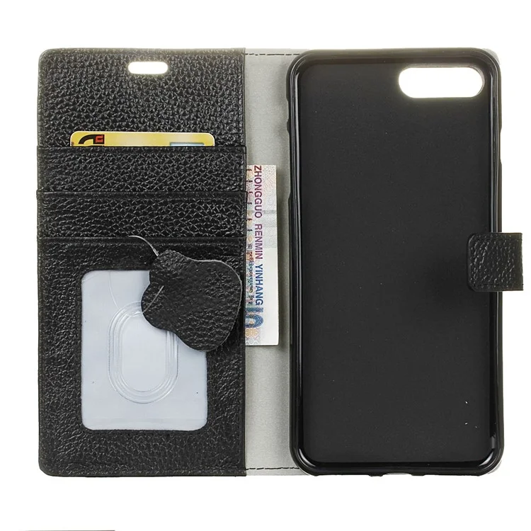 Litchi Texture Genuine Leather Wallet Stand Case for iPhone 8 Plus / 7 Plus 5.5 - Black