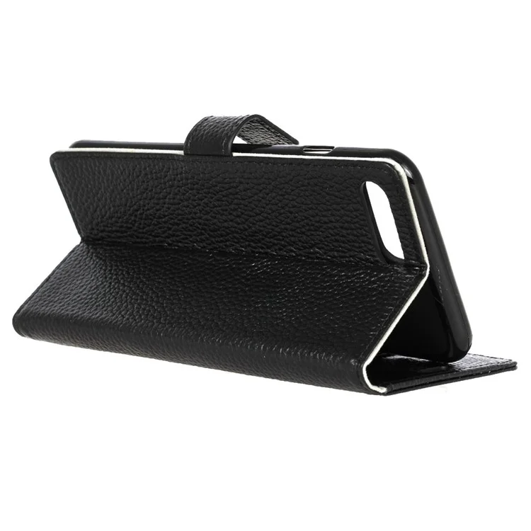 Litchi Texture Genuine Leather Wallet Stand Case for iPhone 8 Plus / 7 Plus 5.5 - Black