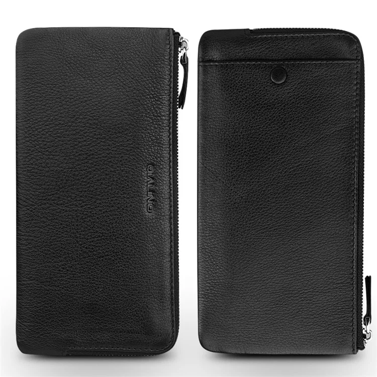 QIALINO Litchi Texture Universal Genuine Leather Wallet Pouch Case for iPhone 8 Plus / 7 Plus/6s Plus Etc, Size: 210 x 100mm - Black