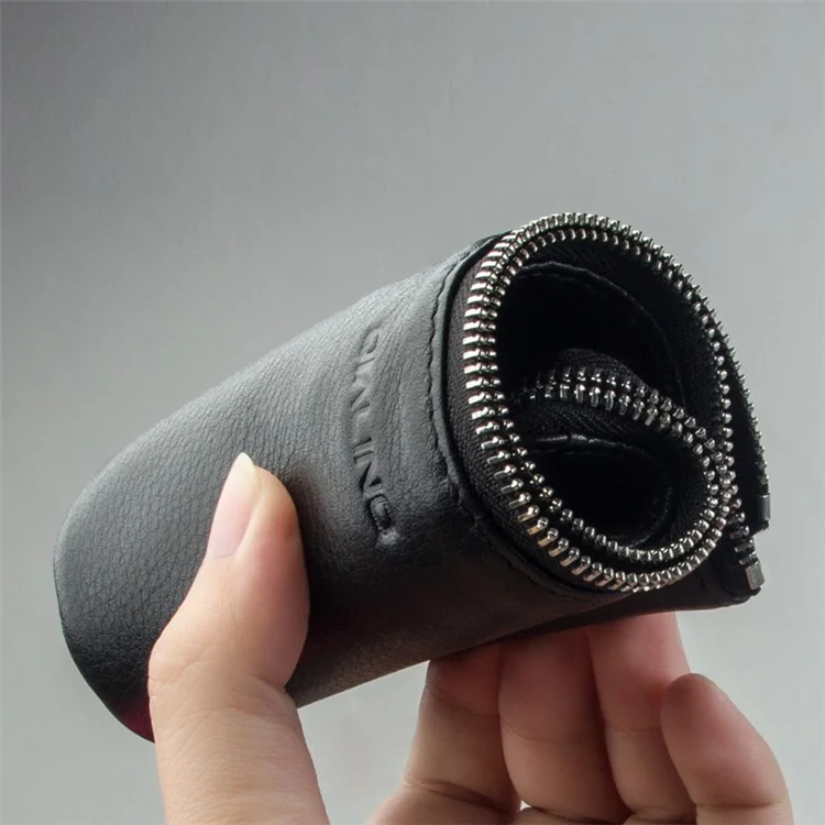 QIALINO Litchi Texture Universal Genuine Leather Wallet Pouch Case for iPhone 8 Plus / 7 Plus/6s Plus Etc, Size: 210 x 100mm - Black
