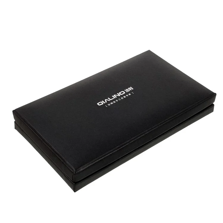 QIALINO Litchi Texture Universal Genuine Leather Wallet Pouch Case for iPhone 8 Plus / 7 Plus/6s Plus Etc, Size: 210 x 100mm - Black