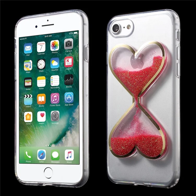 3D Heart Shaped Dynamic Quicksand TPU Back Case for iPhone 8/7 - Red