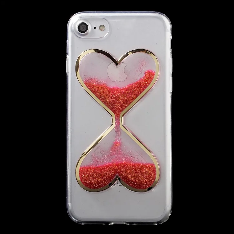 3D Heart Shaped Dynamic Quicksand TPU Back Case for iPhone 8/7 - Red