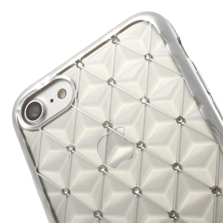 SHENGO Rhombic TPU Gel Case for iPhone 8/7 with Rhinestones - Silver