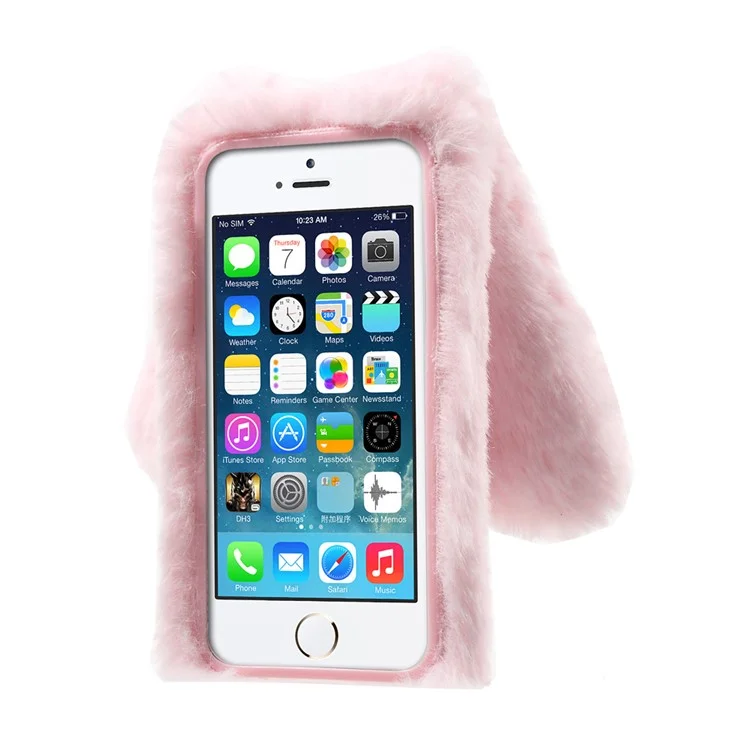 Bunny Shape Warm Fur TPU Shell for iPhone SE 5S 5 - Pink