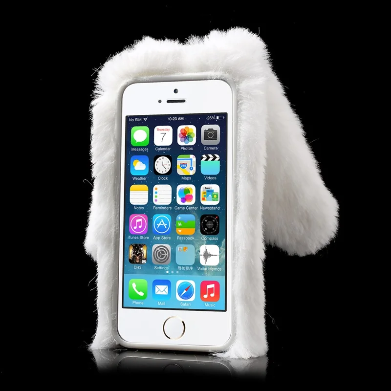 Bunny Shape Warm Fur TPU Phone Case for iPhone SE 5S 5 - White
