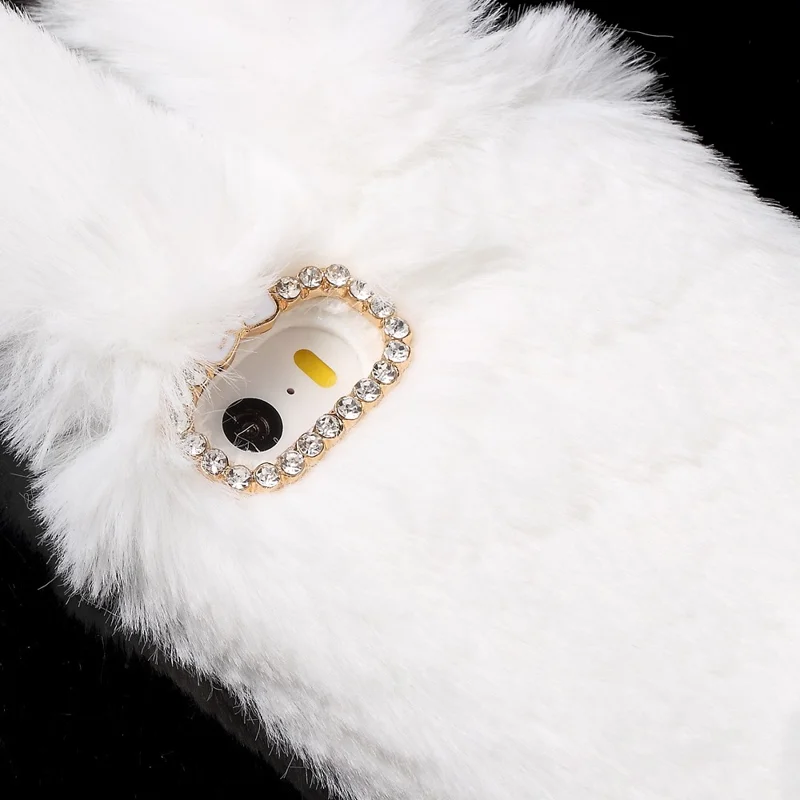 Bunny Shape Warm Fur TPU Phone Case for iPhone SE 5S 5 - White